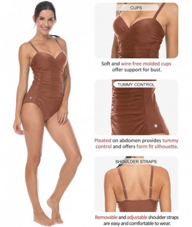 One-Pieces Women Swimwear Long Sleeves Open Back Swimsuit One Piece High Neck Bathing Suit - Walnut-8201 - C918O3OHTYC $43.07