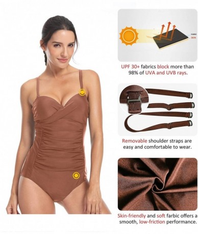 One-Pieces Women Swimwear Long Sleeves Open Back Swimsuit One Piece High Neck Bathing Suit - Walnut-8201 - C918O3OHTYC $43.07