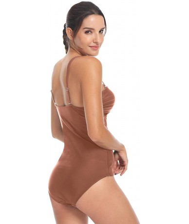 One-Pieces Women Swimwear Long Sleeves Open Back Swimsuit One Piece High Neck Bathing Suit - Walnut-8201 - C918O3OHTYC $43.07