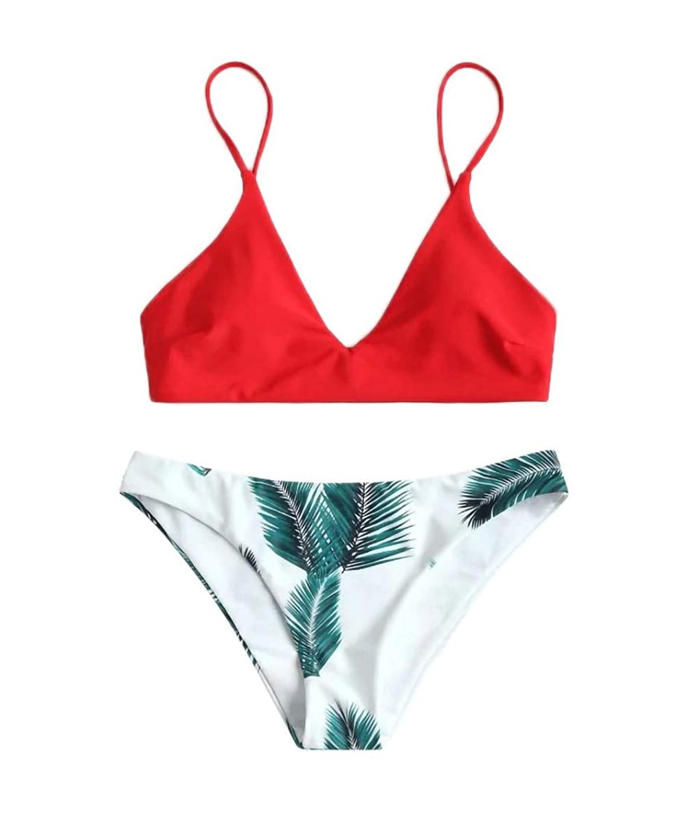 Racing Women's Mid Waisted Wrap Top Floral Bottom Bathing Suit Bikini Set Bikini Set V Neck Lace Up Two Piece Swimsuits Red -...