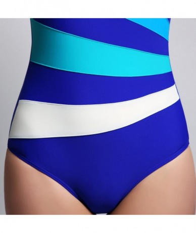 One-Pieces Women's Splice Pure Color Scoop Back One Piece Swimwear Bathing Suit - B-sapphire - CC12G31EEZD $46.71