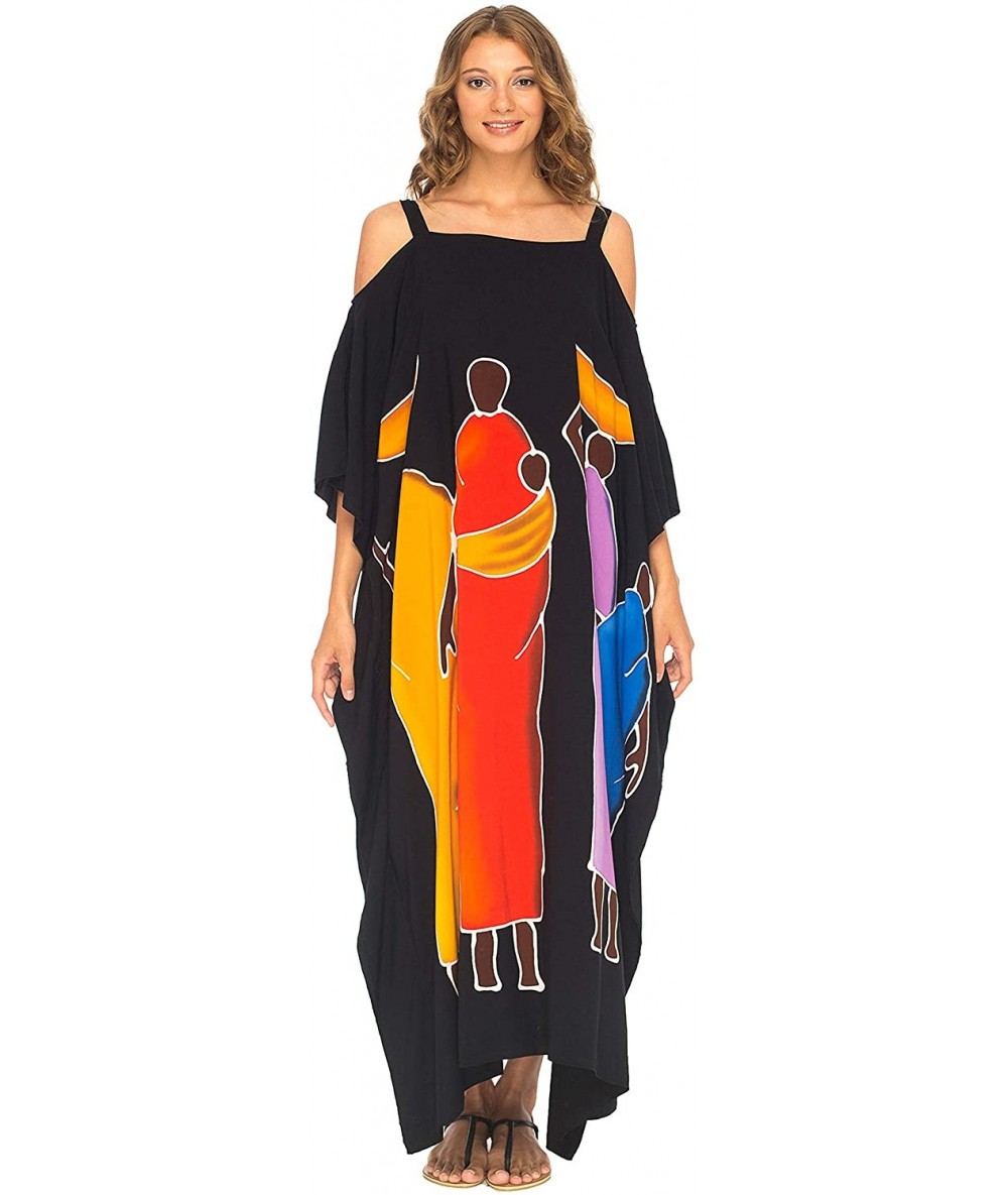 Cover-Ups Womens Kaftan Maxi Dress Cold Shoulder Casual Long Beach Cover Up Plus Size Caftan - Nomad Black - CJ18EZWQCC6 $74.84