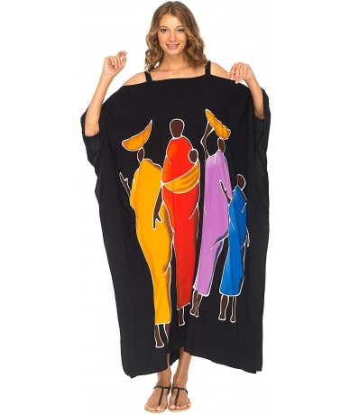 Cover-Ups Womens Kaftan Maxi Dress Cold Shoulder Casual Long Beach Cover Up Plus Size Caftan - Nomad Black - CJ18EZWQCC6 $74.84