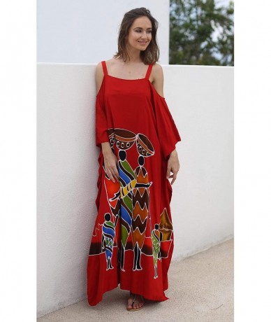 Cover-Ups Womens Kaftan Maxi Dress Cold Shoulder Casual Long Beach Cover Up Plus Size Caftan - Nomad Black - CJ18EZWQCC6 $74.84