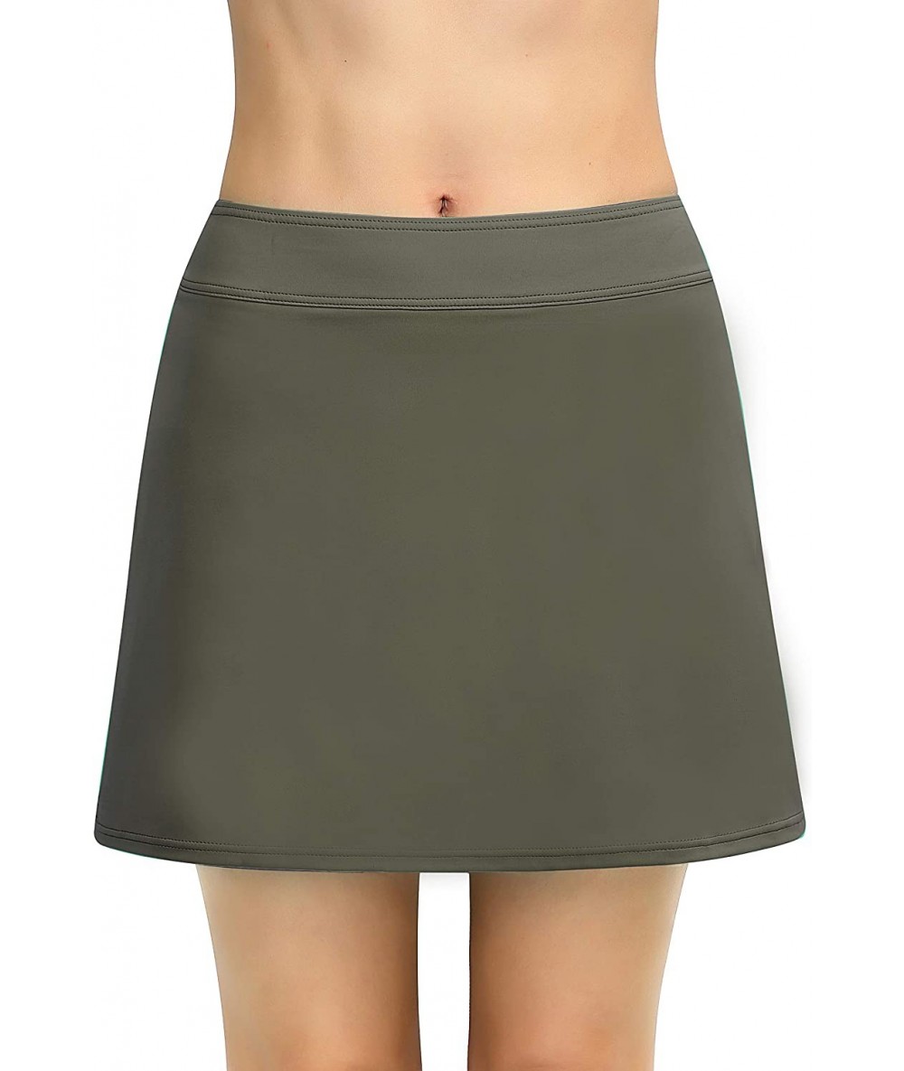 Tankinis Women's Swim Skirt Bikini Tankini Bottom High Waisted Plus Size Solid Swimdress Skirt - Army Green - CN18Y4GSRX7 $39.76