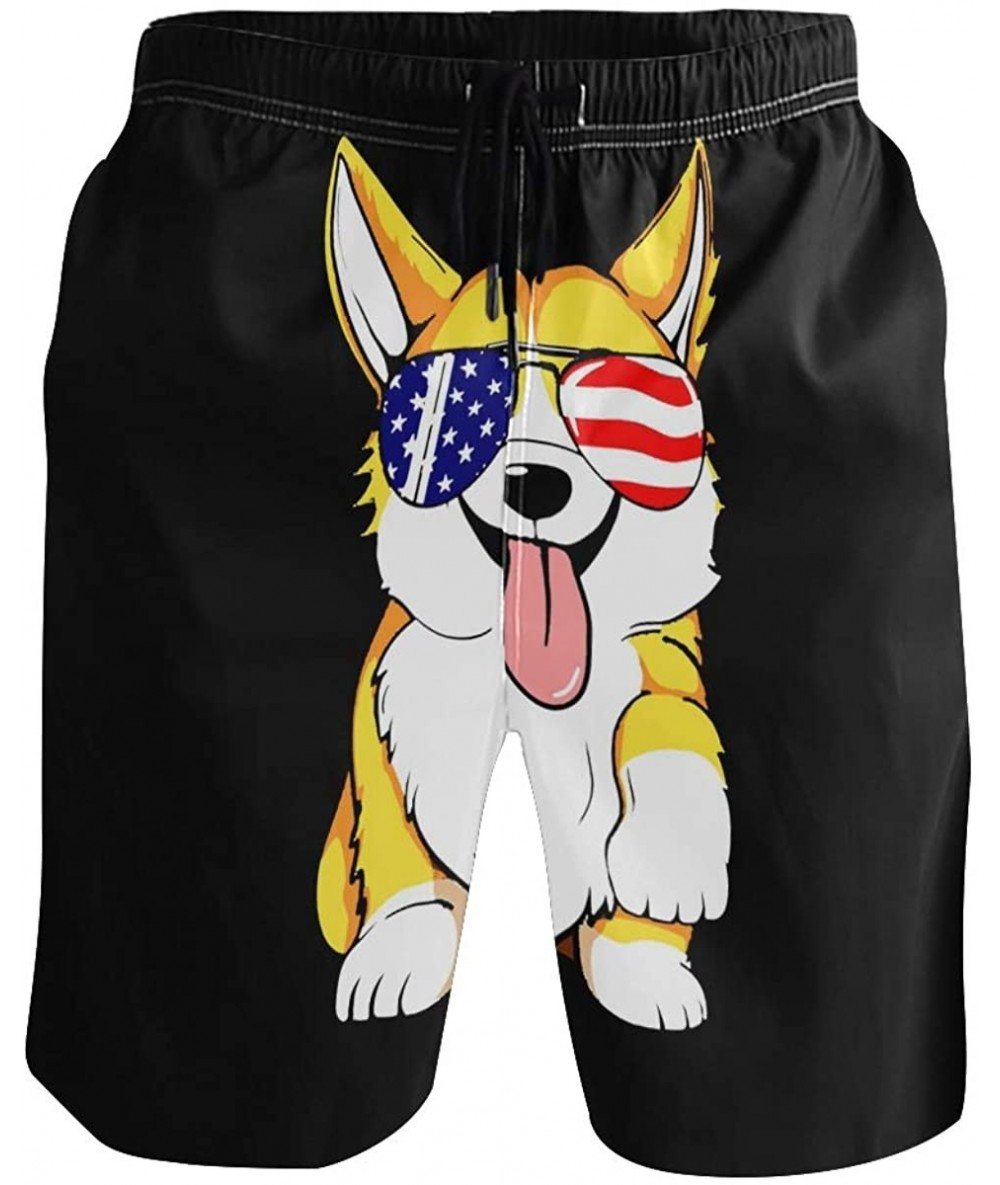 Board Shorts Men's Quick Dry Swim Trunks with Pockets Beach Board Shorts Bathing Suits - Corgi American Flag - CR19529GSM8 $4...