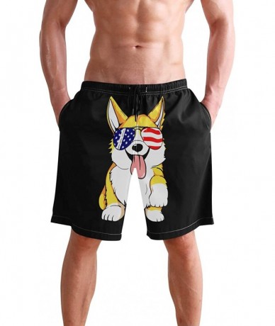 Board Shorts Men's Quick Dry Swim Trunks with Pockets Beach Board Shorts Bathing Suits - Corgi American Flag - CR19529GSM8 $4...