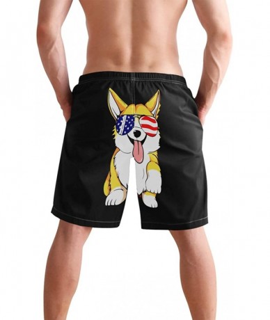 Board Shorts Men's Quick Dry Swim Trunks with Pockets Beach Board Shorts Bathing Suits - Corgi American Flag - CR19529GSM8 $4...