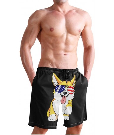 Board Shorts Men's Quick Dry Swim Trunks with Pockets Beach Board Shorts Bathing Suits - Corgi American Flag - CR19529GSM8 $4...