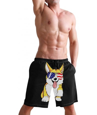 Board Shorts Men's Quick Dry Swim Trunks with Pockets Beach Board Shorts Bathing Suits - Corgi American Flag - CR19529GSM8 $4...