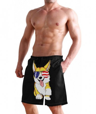 Board Shorts Men's Quick Dry Swim Trunks with Pockets Beach Board Shorts Bathing Suits - Corgi American Flag - CR19529GSM8 $4...