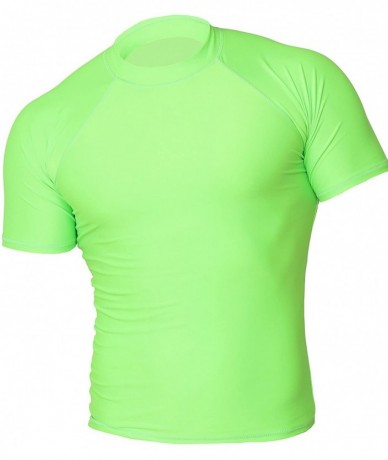 Rash Guards Men's UPF 50+ Easy Short Sleeve Rashguard Swim Tee Sun Protection Surf Shirt - Neon Lime - CH1852D3K4Q $34.95