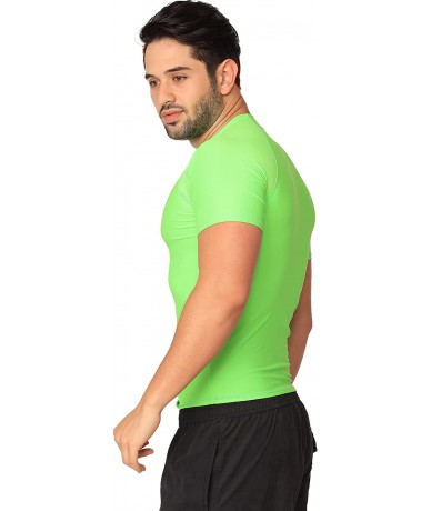 Rash Guards Men's UPF 50+ Easy Short Sleeve Rashguard Swim Tee Sun Protection Surf Shirt - Neon Lime - CH1852D3K4Q $34.95