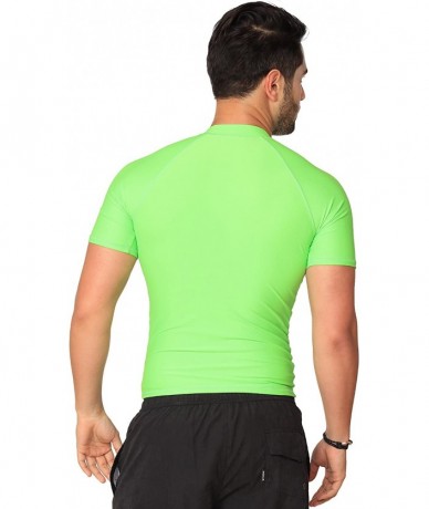 Rash Guards Men's UPF 50+ Easy Short Sleeve Rashguard Swim Tee Sun Protection Surf Shirt - Neon Lime - CH1852D3K4Q $34.95