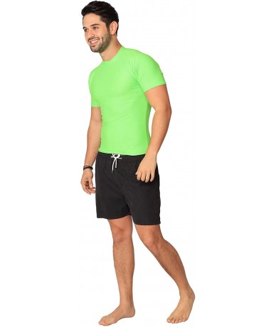 Rash Guards Men's UPF 50+ Easy Short Sleeve Rashguard Swim Tee Sun Protection Surf Shirt - Neon Lime - CH1852D3K4Q $34.95