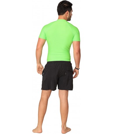 Rash Guards Men's UPF 50+ Easy Short Sleeve Rashguard Swim Tee Sun Protection Surf Shirt - Neon Lime - CH1852D3K4Q $34.95