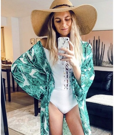 Cover-Ups Women's Casual Cover Ups Printed Kimono Cardigan Sheer Tops Loose Blouse - S14 - C218NCEM5N3 $34.89