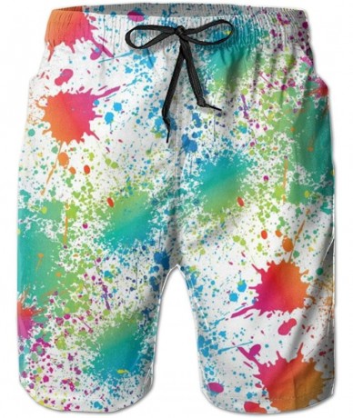 Board Shorts Extreme Comfort Cargo Short Big & Tall Board Shorts for Men Boy- Loose Underwear - Paint Splatter Colorful - CI1...