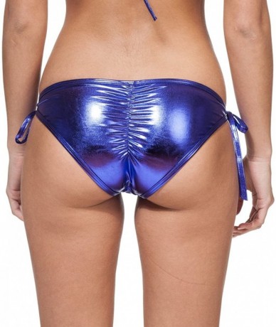 Bottoms Women's New Liquid or Shiny String Bikini Swimsuit Bottom - Liquid Purple - C211K5NK3JR $25.44