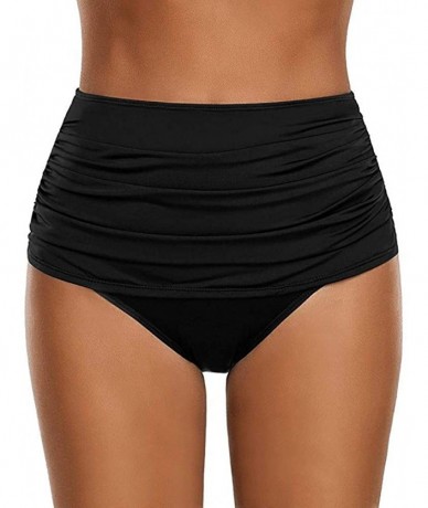 Bottoms Bikini Bottom for Women- Women's High Waisted Swim Bottom Ruched Bikini Tankini Swimsuit Briefs Plus Size - Black - C...