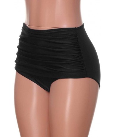 Bottoms Bikini Bottom for Women- Women's High Waisted Swim Bottom Ruched Bikini Tankini Swimsuit Briefs Plus Size - Black - C...