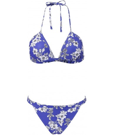 Sets Women's Triangle Bikini Set Swimsuit String Print Two Piece Halter Top Bathing Suit - Flower - CP18U6DL835 $47.37