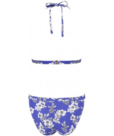 Sets Women's Triangle Bikini Set Swimsuit String Print Two Piece Halter Top Bathing Suit - Flower - CP18U6DL835 $47.37