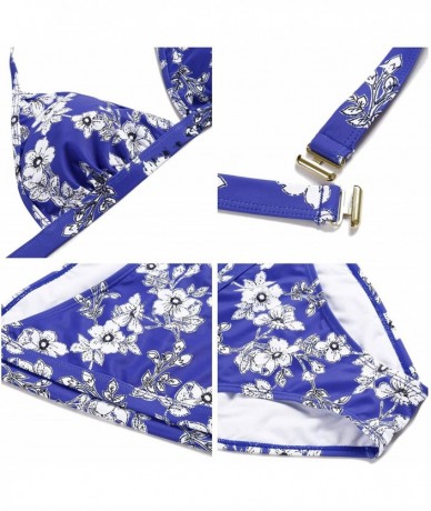 Sets Women's Triangle Bikini Set Swimsuit String Print Two Piece Halter Top Bathing Suit - Flower - CP18U6DL835 $47.37