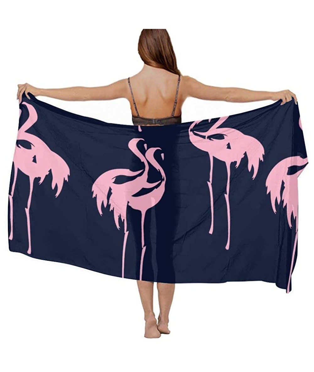 Cover-Ups Women Girl Fashion Chiffon Scarf Bikini Cover Up Summer Beach Sarong Wrap - Pink Flamingos Pattern - CI19C4HIOOM $4...