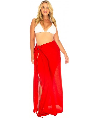 Cover-Ups Womens Plus Size Sarong Swimsuit Cover Up Solid Beach Wear Bikini Wrap Skirt with Coconut Clip - Red - CS193UN9LYM ...