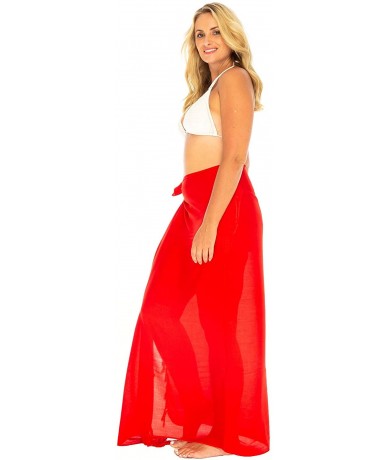 Cover-Ups Womens Plus Size Sarong Swimsuit Cover Up Solid Beach Wear Bikini Wrap Skirt with Coconut Clip - Red - CS193UN9LYM ...