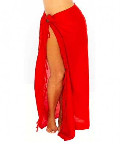 Cover-Ups Womens Plus Size Sarong Swimsuit Cover Up Solid Beach Wear Bikini Wrap Skirt with Coconut Clip - Red - CS193UN9LYM ...