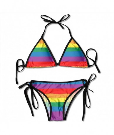 Sets Summer Splash Sea Dolphin Elephant Women Bikini Halter Two Piece Swimsuit Briefs Rainbow Striped Lgbt Flag Gay Pride - C...