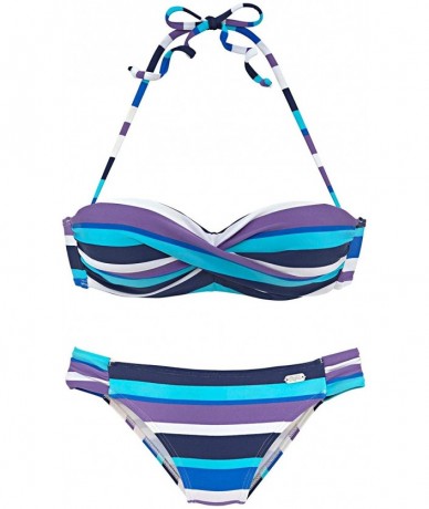 Sets Womens Striped Halter Twist Bandeau Padded Push up Bikini Set Two Piece Swimsuits - Sky Blue - CH194MXDRC5 $43.63