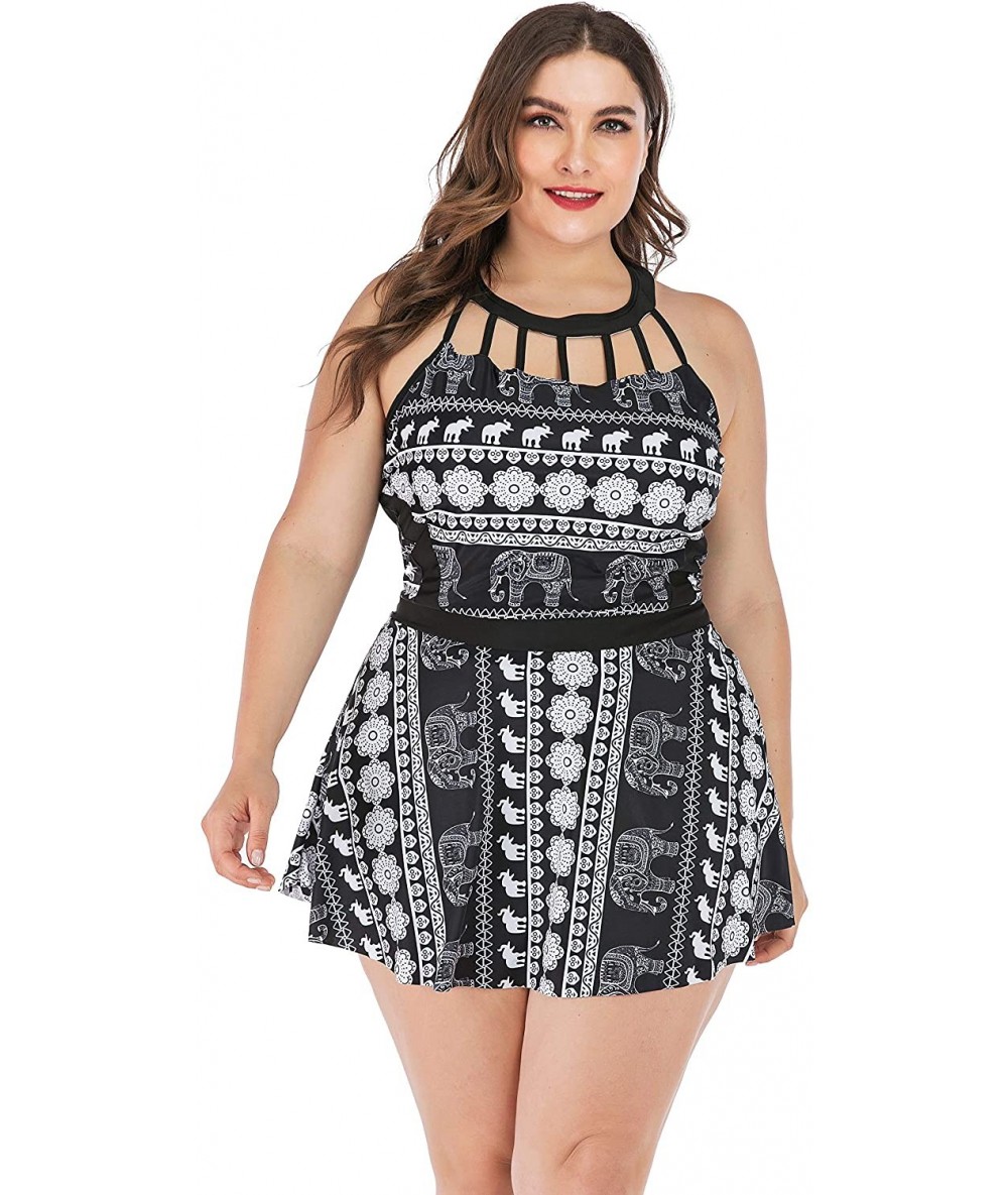 Sets Women's Plus Size Halter Swimdress Two Pieces Tankini Bikini Set Swimsuits - Black - CS18TE49O7O $55.75