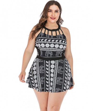 Sets Women's Plus Size Halter Swimdress Two Pieces Tankini Bikini Set Swimsuits - Black - CS18TE49O7O $55.75