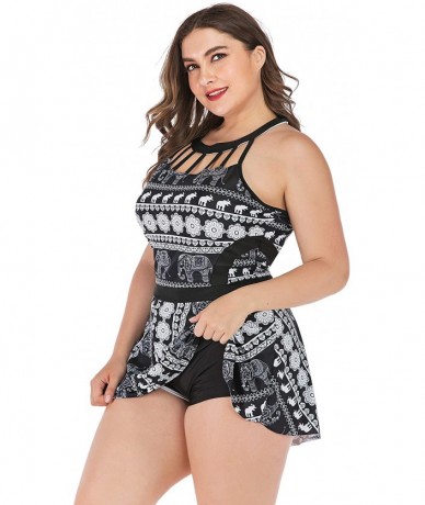 Sets Women's Plus Size Halter Swimdress Two Pieces Tankini Bikini Set Swimsuits - Black - CS18TE49O7O $55.75