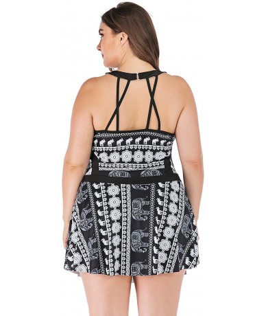 Sets Women's Plus Size Halter Swimdress Two Pieces Tankini Bikini Set Swimsuits - Black - CS18TE49O7O $55.75