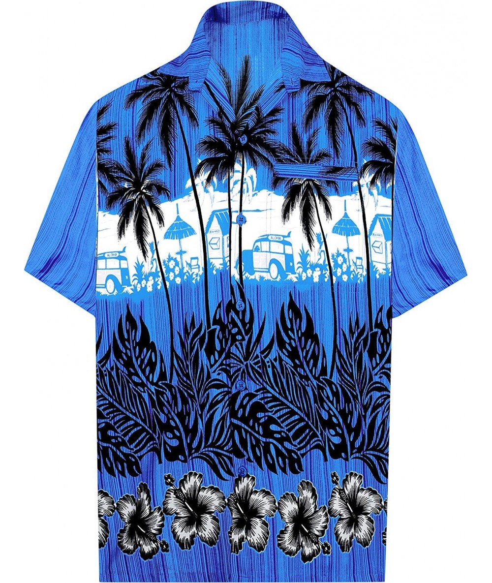 Cover-Ups Men's Swim Casual Short Sleeve Aloha Hawaiian Shirt - Blue_w382 - C218064CK6C $23.59