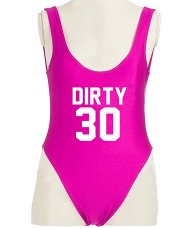 One-Pieces Women's Personalized Text Bathing Suits- Inspired High Cut Low Back One Piece Swimwear - Dirty 30-pueple-wh - C718...