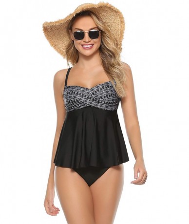 Tankinis Bandeau Tankini Swimsuits for Women Tummy Control Ruffle Push Up Two Piece Bathing Suits - Pat1 - CQ1979MHAHG $43.52