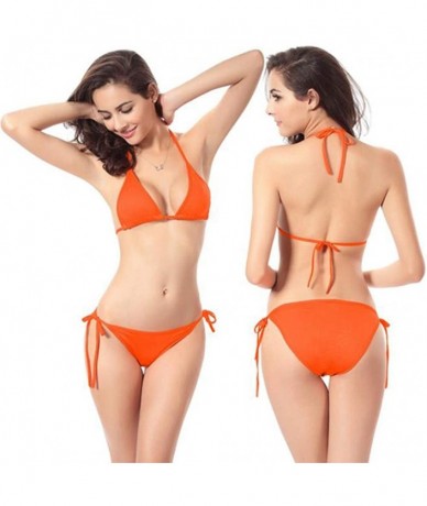 Sets Women's Sexy Padded Tops Tie Side Bottoms Triangle Bikini String Swimsuits Bathing Suit Beachwear Swimwear Orange - CH18...