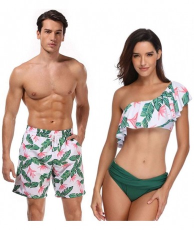 Sets Green Tropical Plant Couples Matching Swimsuit Bikini 2 Piece Set Beach Bathing Swimwear - Men - CK1956X5ORT $33.35