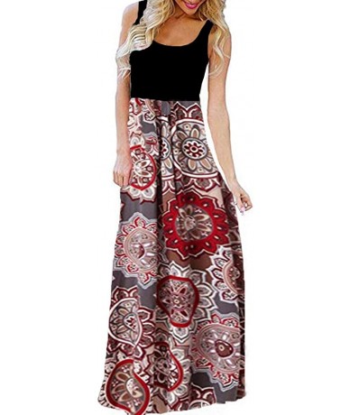 One-Pieces Summer Maxi Dresses for Women-Women's Casual Bohemian Sleeveless Sunflower Print Party Tank Long Maxi Dress - Red ...