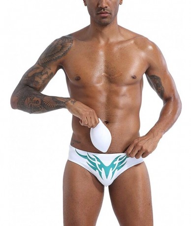 Racing Mens Sexy Swim Briefs Square Leg Swimsuit Swimwear with Pad - White - CR194UH87TA $32.19