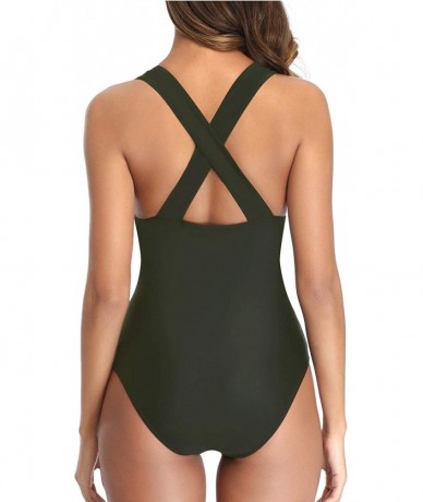 One-Pieces Women One Piece Plunge Monokini Sexy Hollow Out Swimsuits Bathing Suit - Army Green-1 - CA18XHZEO5K $49.64