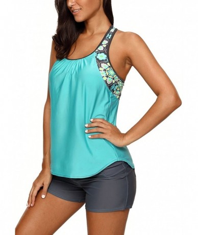 Tops Women's Blouson Floral T-Back Push Up Tankini Top S-XXXL - Mint Green - CB189O2HE69 $46.24