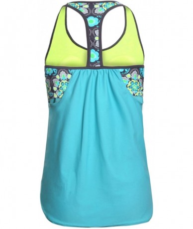 Tops Women's Blouson Floral T-Back Push Up Tankini Top S-XXXL - Mint Green - CB189O2HE69 $46.24