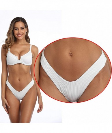 Bottoms Brazilian Bikini V Top Swimsuits for Women Low Rise Bottom Bathing Suits Sexy High Cut Swimwear - White Bottom - CZ19...