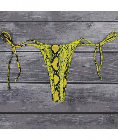 Tankinis Women's Sexy Halter Thong Bikini Bottom Micro String Tanning Bikini Bottom Swimsuit - Yellowsnake - CQ19CZUDR67 $22.75